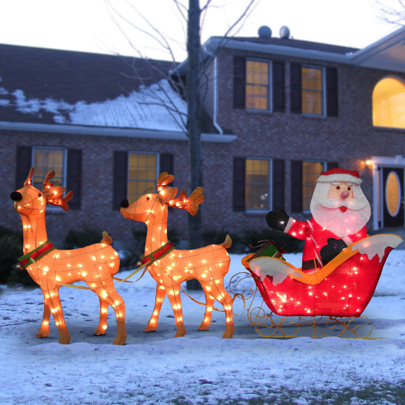 Hashtag Home Santa with 2 Deer Sleigh Christmas Decoration